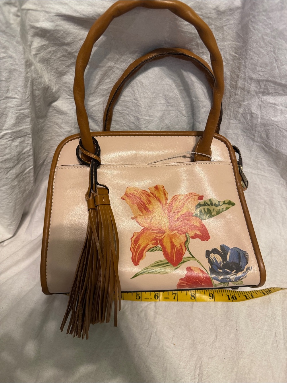 Patricia Nash Blush and Tan Floral Top-Handle Satchel